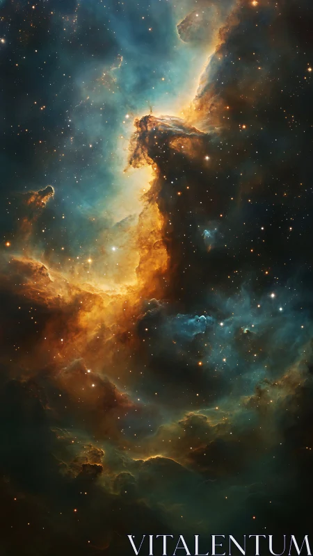 Digital nebula column with luminous stellar dust plumes.