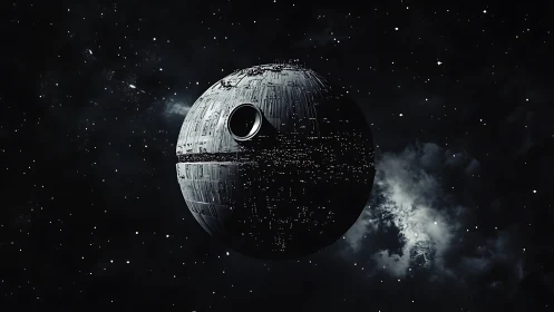 3D spherical battle station in deep space with cinematic contrast.