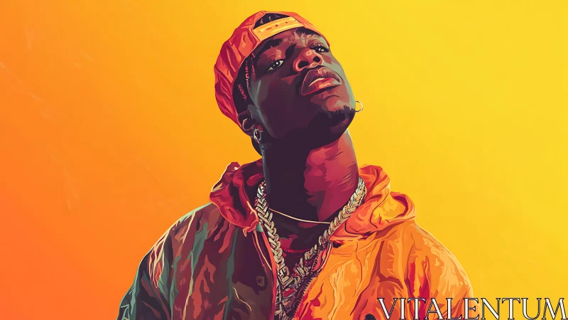 Vibrant vector portrait of hip hop figure against gradient field