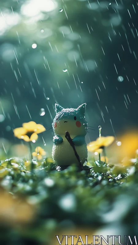 Miniature raindrenched creature rendered in cinematic bokeh