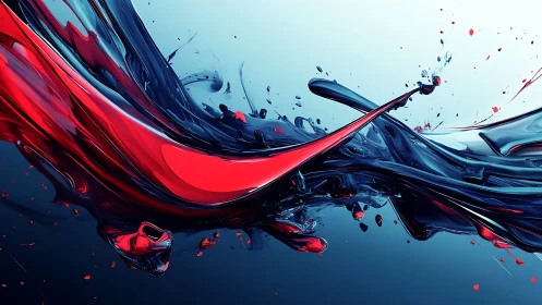 Red and dark fluid streams intersecting on light background.