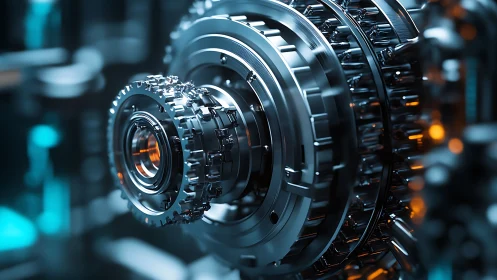 High-precision metallic gear assembly rendered in detailed 3D visualization