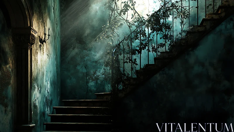 Moonlit ivy braids secrets along a forgotten turquoise stair