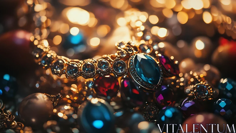 Glimmering jewel treasure bathed in soft golden sparkle light.