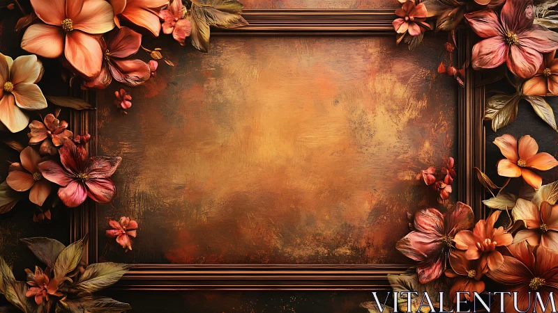 Decorative Floral Frame with Oxidized Copper Surface and Botanical Border Elements