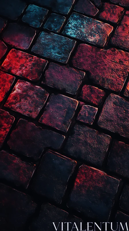 Colored cobblestone pavement shows blue and red directional light