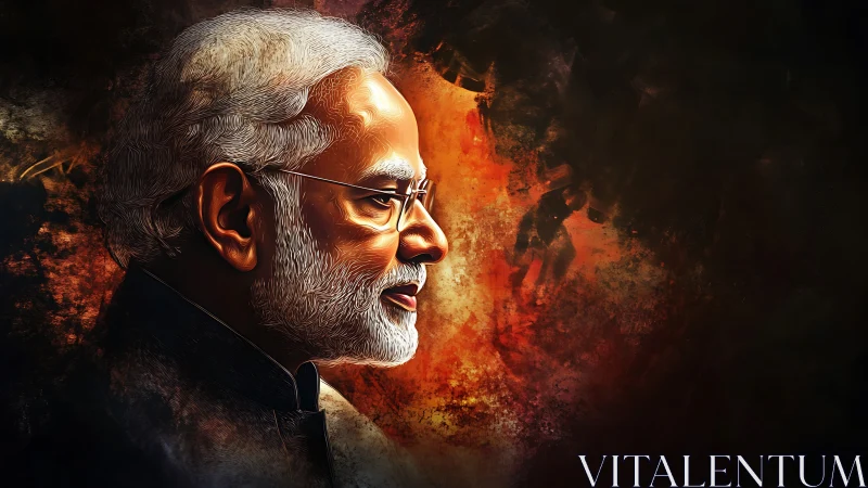 Elder leader profile glows against fiery abstract light.