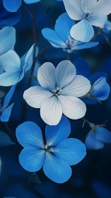 Delicate blue petals in ethereal botanical composition.