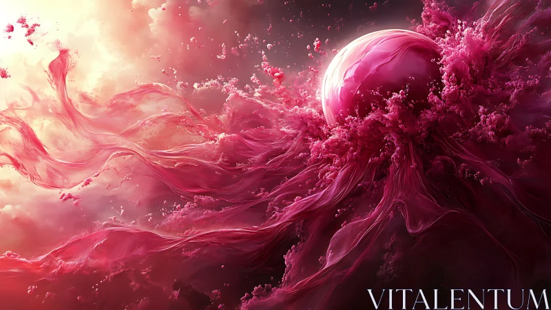 Abstract pink sphere with flowing liquid energy forms.