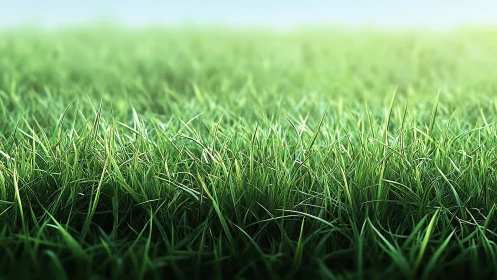 Close-up green grass field shows dense blades in focus