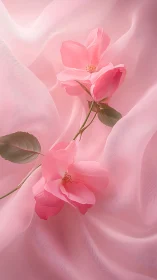 Pink Garden Roses with Botanical Form against Soft Fabric Backdrop