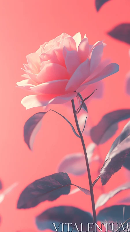 Photorealistic Rose with Cinematic Backlighting Against Coral-Saturated Background.
