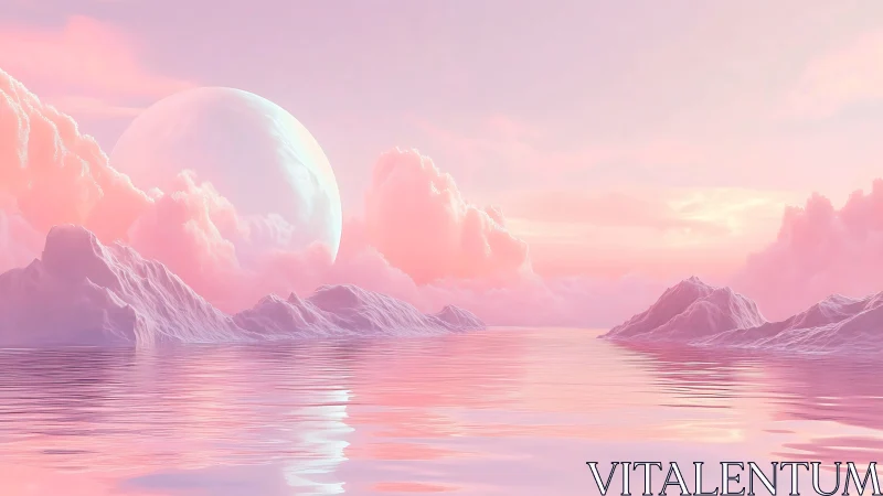 Dreamy cotton-candy horizon over a tranquil pink sea.