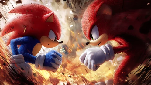 Two determined hedgehog rivals lock eyes in a fiery showdown