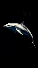 Solitary dolphin glides through dramatic dark ocean depths.
