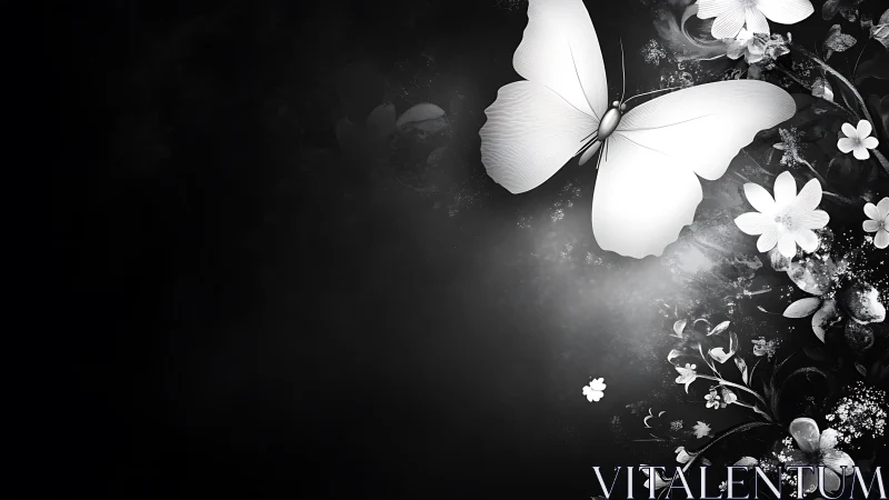 Monochrome butterfly bloom with high‑contrast luminance rendering.