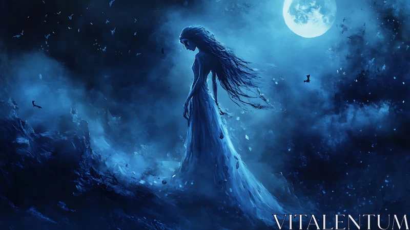 Moonlit dreamer drifting through a quiet midnight sky.