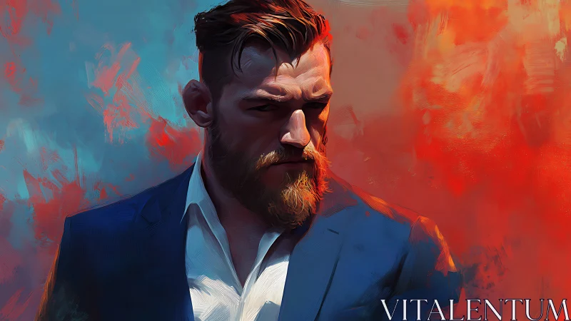 Storm-browed gentleman smoldering through painted firelight.