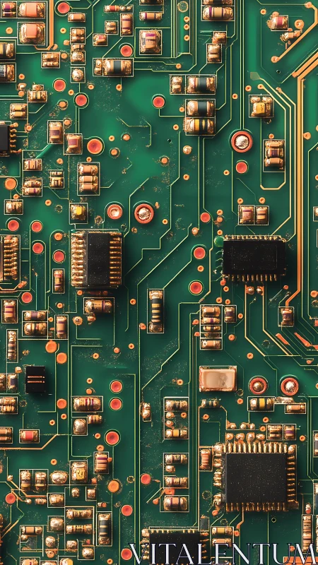 Close-up view of populated green electronic circuit board.