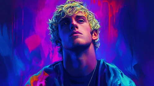 Chromatic portrait of pensive youth in neon spectral lighting.