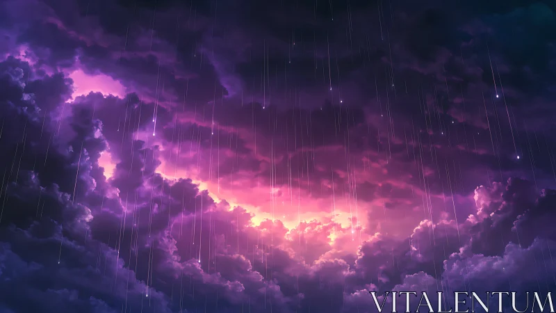 Celestial storm sky glows with radiant falling starlight
