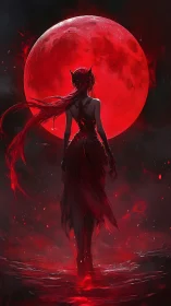 Crimson moon siren ascends through embers of the void.