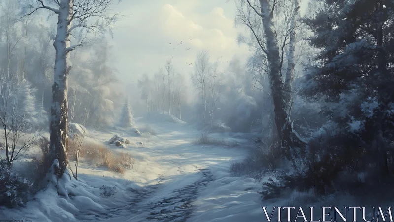 Frozen River Through Winter Forest Landscape