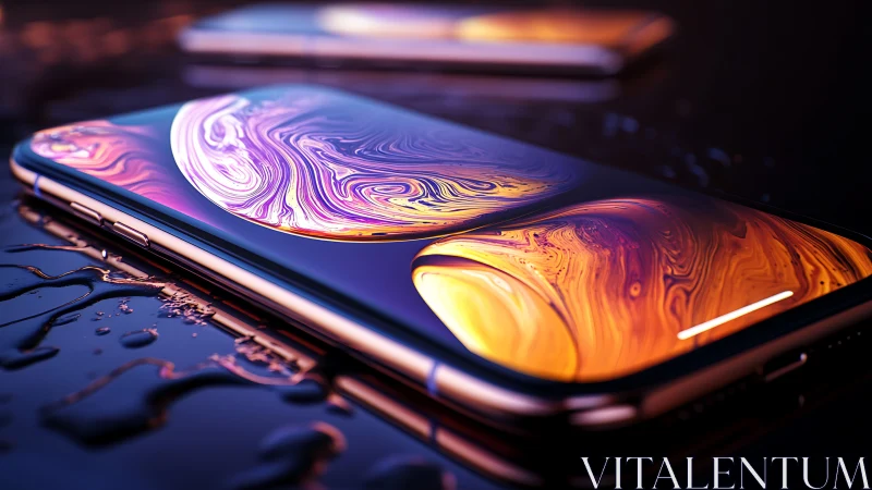 Luminescent smartphone close-up with liquid display glow.