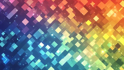 Pixelated aurora drifts across a prismatic digital night