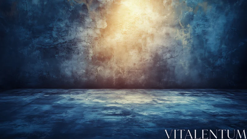 Textured concrete room with central warm light gradient.