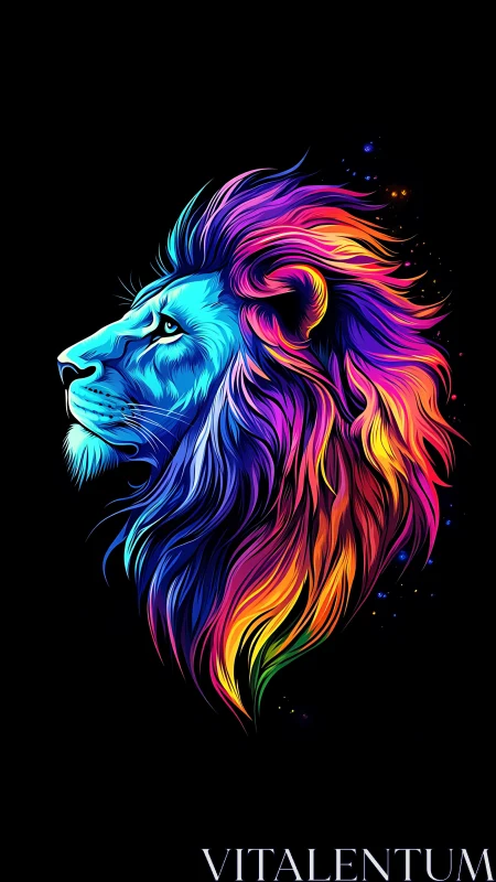 Side profile lion head uses multicolor neon gradients