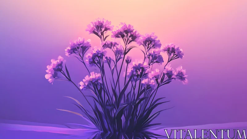Glowing Purple Carnations Against Gradient Background.
