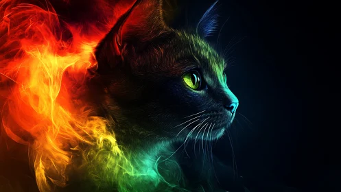 Feline Spirit Ablaze: Where Fire Dances with Emerald Eyes