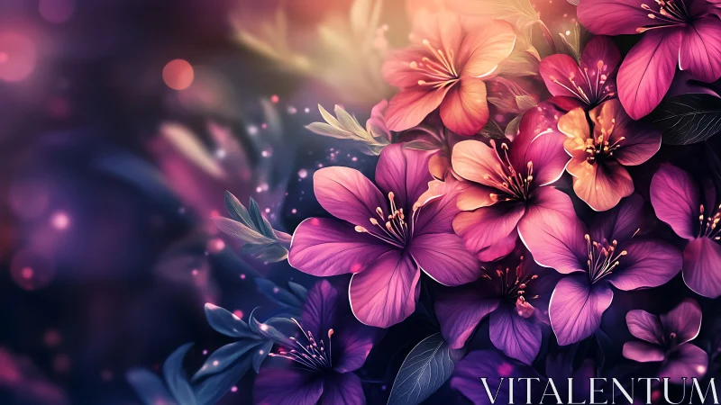 Glowing Pink Blooms Dance in Dreamy Light.