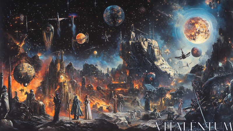 Crowded cosmic city where stargazers share a burning sky.