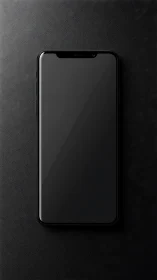 Black smartphone mockup with notched display on dark textured background
