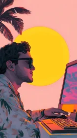 Sunlit coder drifts through neon tropic workstation daydreams.
