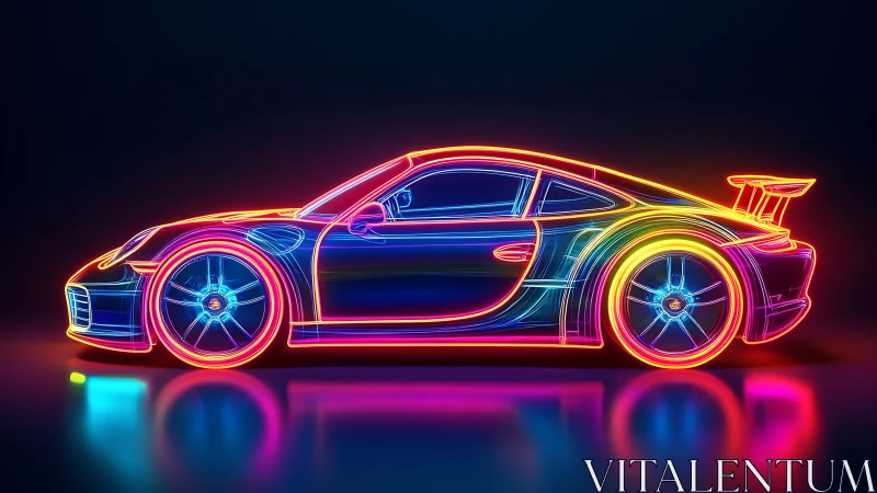 Neon turbo coupe streaking like liquid light on midnight glass.