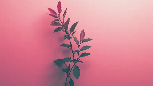 Minimalist leafy branch on pink gradient background, modern style.