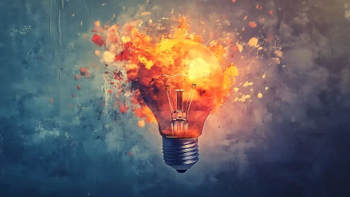 Lightbulb of sparks and color bursting with bright ideas.