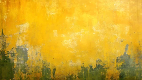Vibrant yellow and green abstract textured painting on canvas.