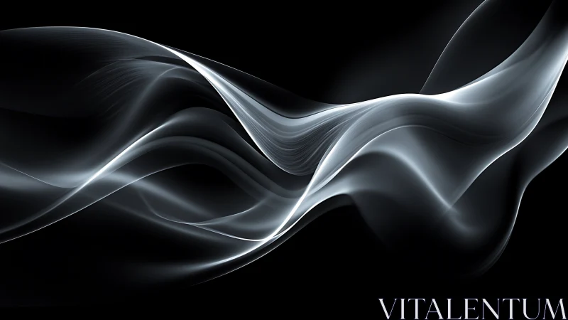 Silver light waves drift across deep black negative space