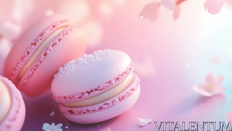 Confectionery Dreams in Pink: Where Macarons Dance Through Ethereal Clouds