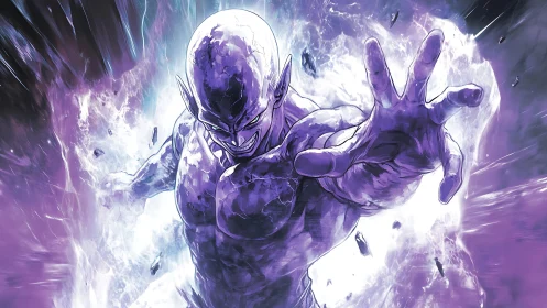Purple energy warrior lunges forward through radiant vortex