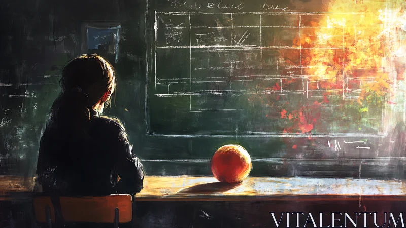 Sunlit orange keeps quiet watch over the absent classroom