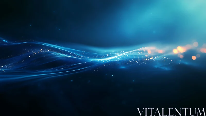 Luminous blue energy waves flow through deep digital space