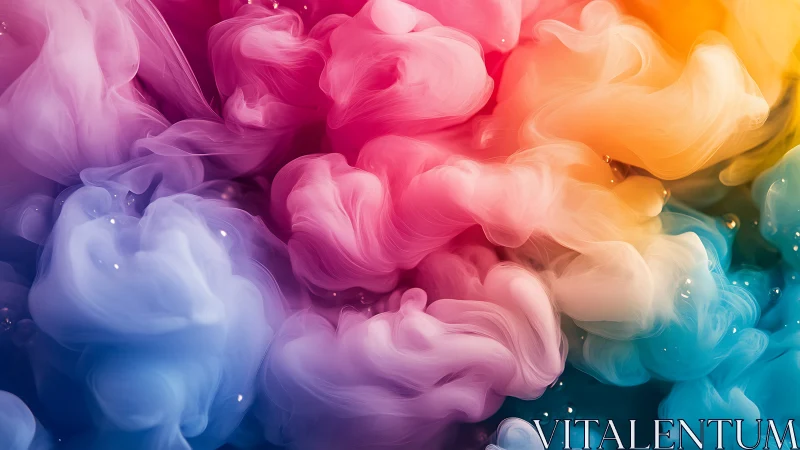 Vibrant pastel ink clouds swirl in a dreamy abstract haze