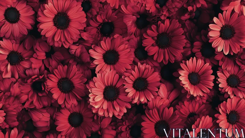 Crimson Gerbera Symphony: Dense Blooms Dancing in Ruby Radiance