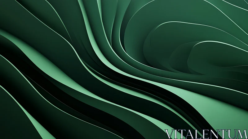 Emerald layered waves flow across a smooth abstract landscape.