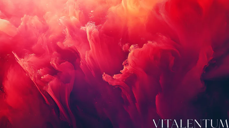 Volumetric crimson ink plumes dissolve in atmospheric gradients